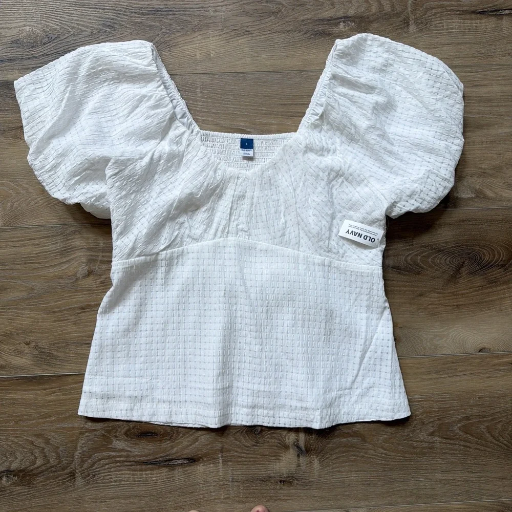 Old Navy Women Milkmaid Coquette Top Size L Boho Peasant Cottage Puff Sleeves